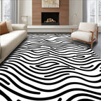 Organic Wavy Black and White Pattern Rug
