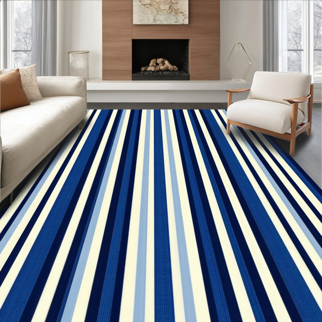 Classic Blue White Stripe Rug
