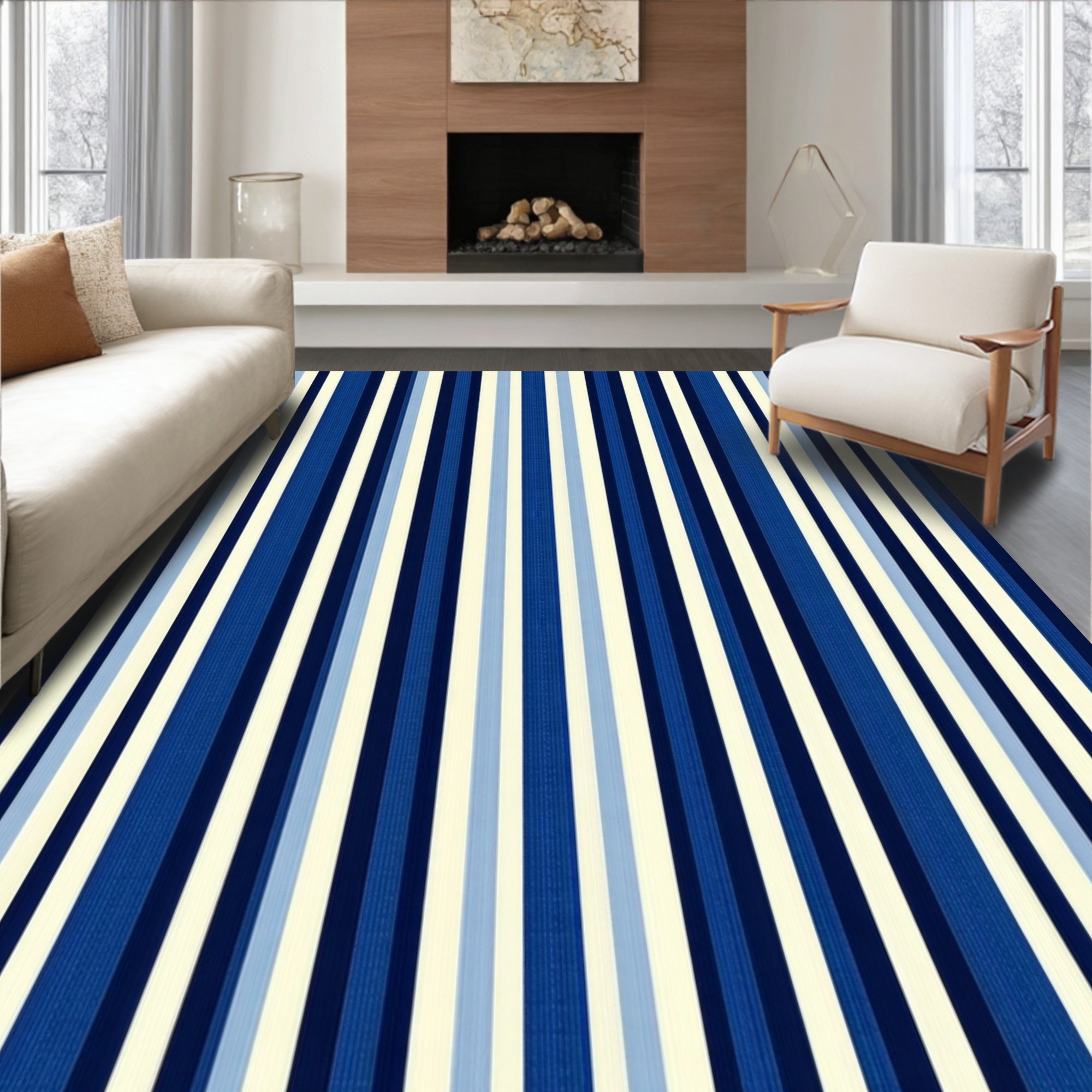 Classic Blue White Stripe Rug