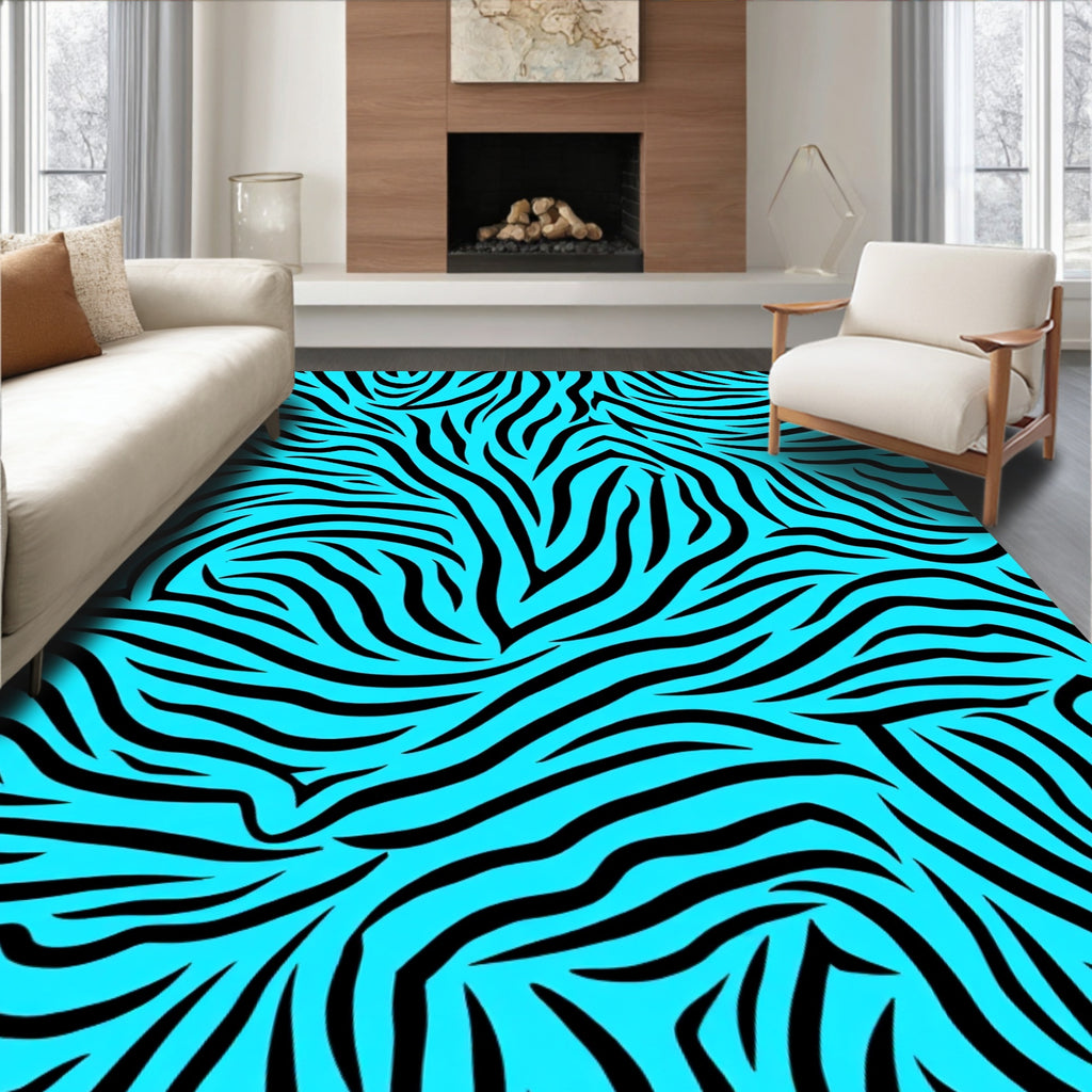 Bright Blue Zebra Pattern Rug
