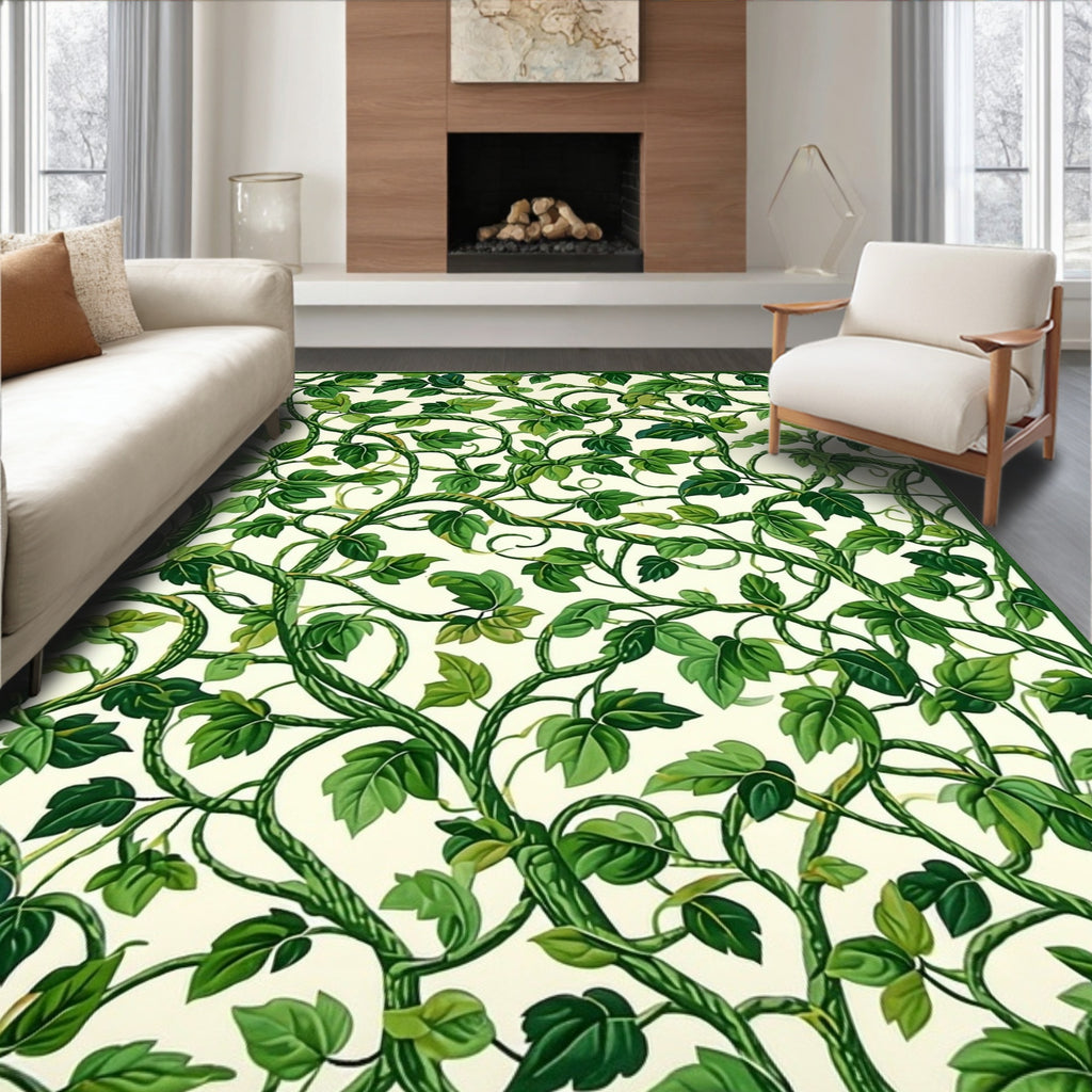 Lush Green Vine Botanical Pattern Rug