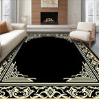 Ornate Black Gold Border Design Rug