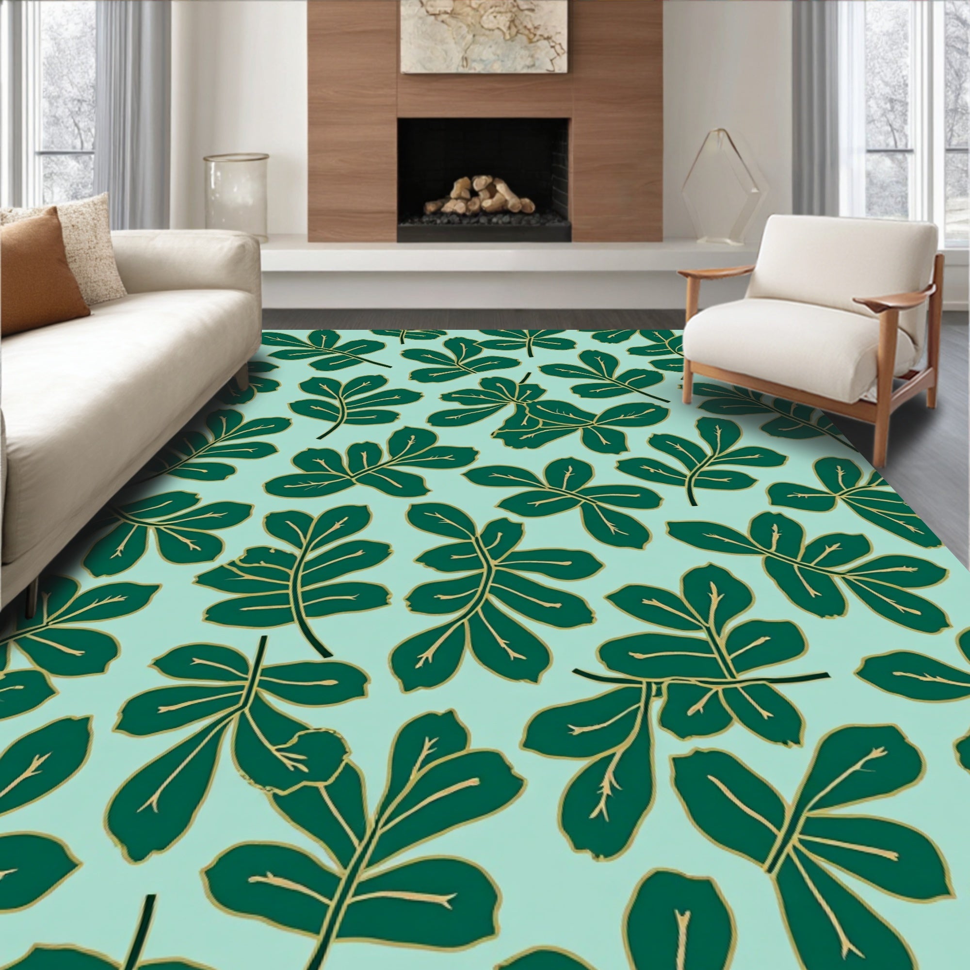 Leafy Pattern With Gold Accents Rug
