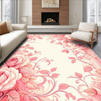 Pink Rose Floral Vines Design Rug