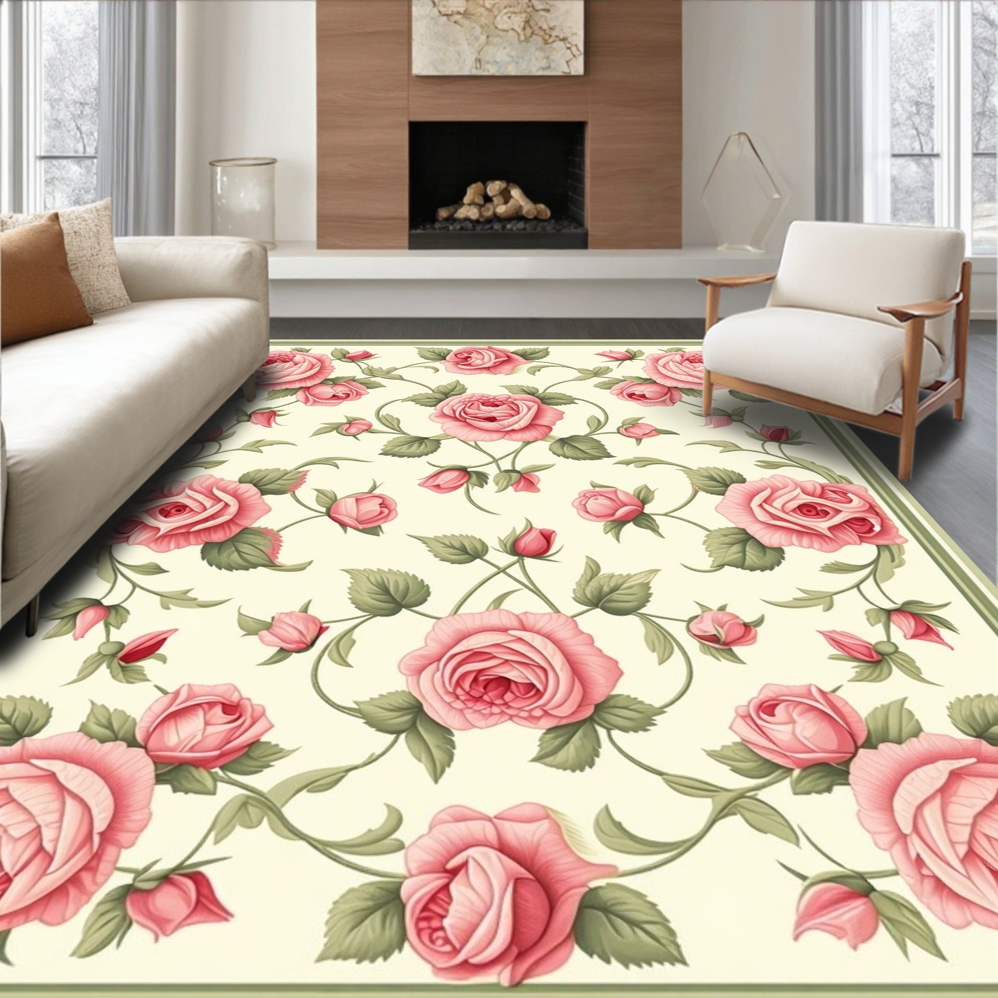 Vintage Rose Garden Floral Pattern Rug