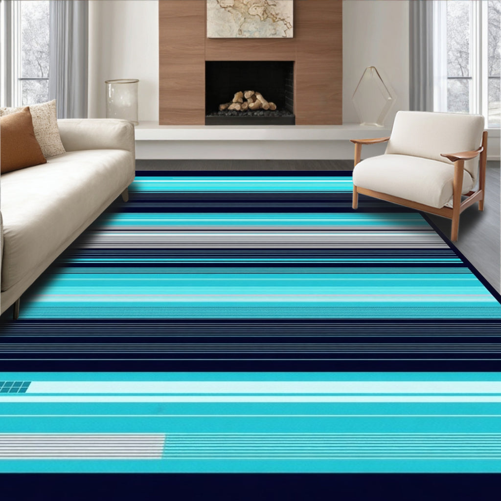 Modern Stripped Blue And White Design Rug