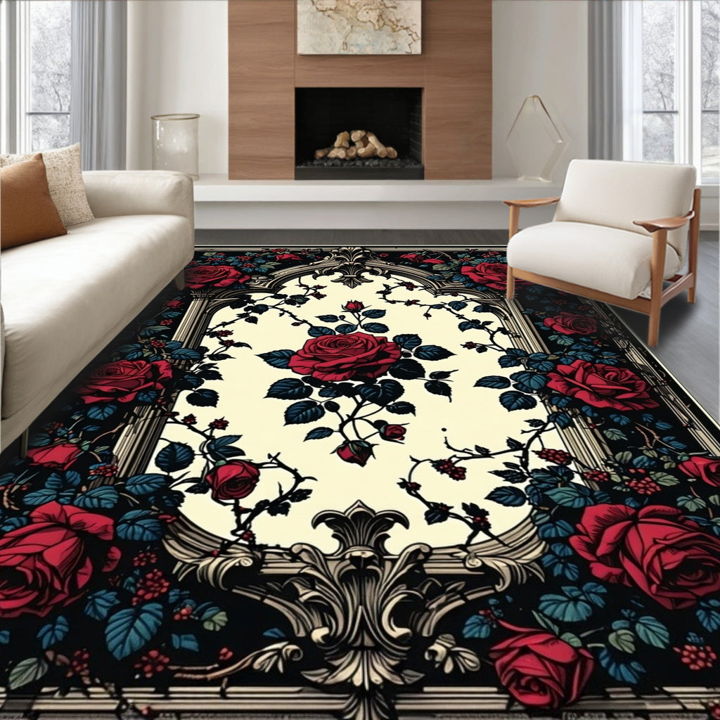 Ornate Rose and Vine Pattern Rug
