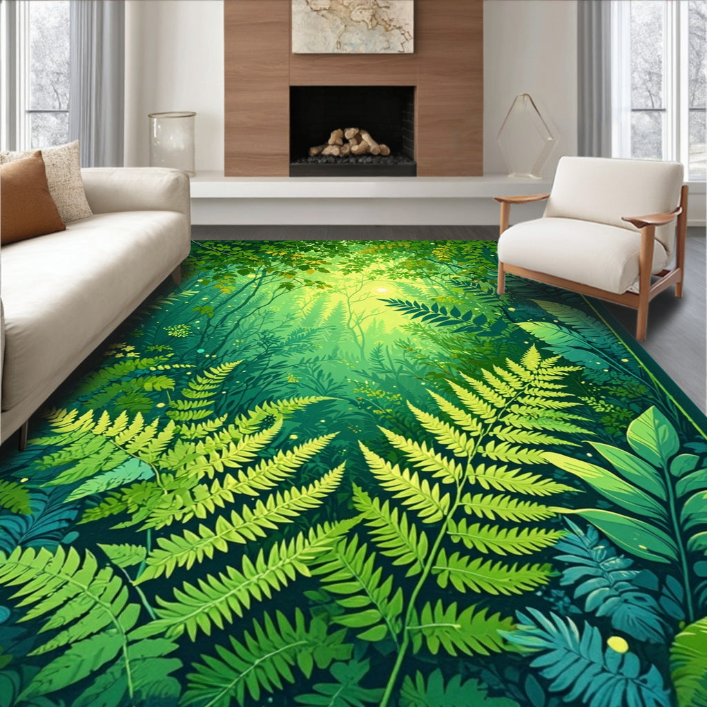 Lush Forest Fern Foliage Pattern Rug