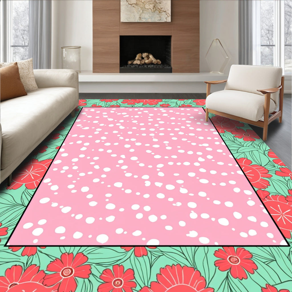 Pink Dot Flower Frame Rug