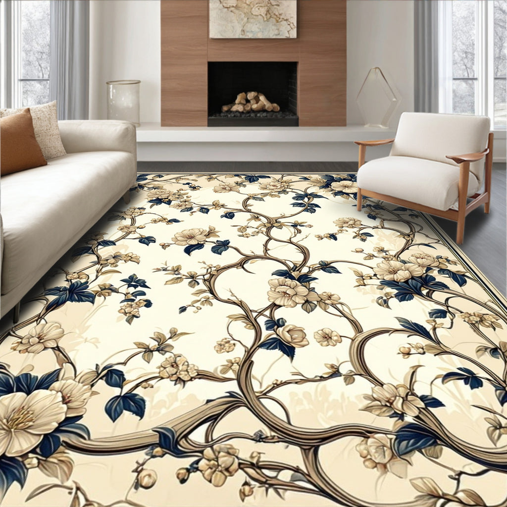 Cream Floral Vine Art Nouveau Rug