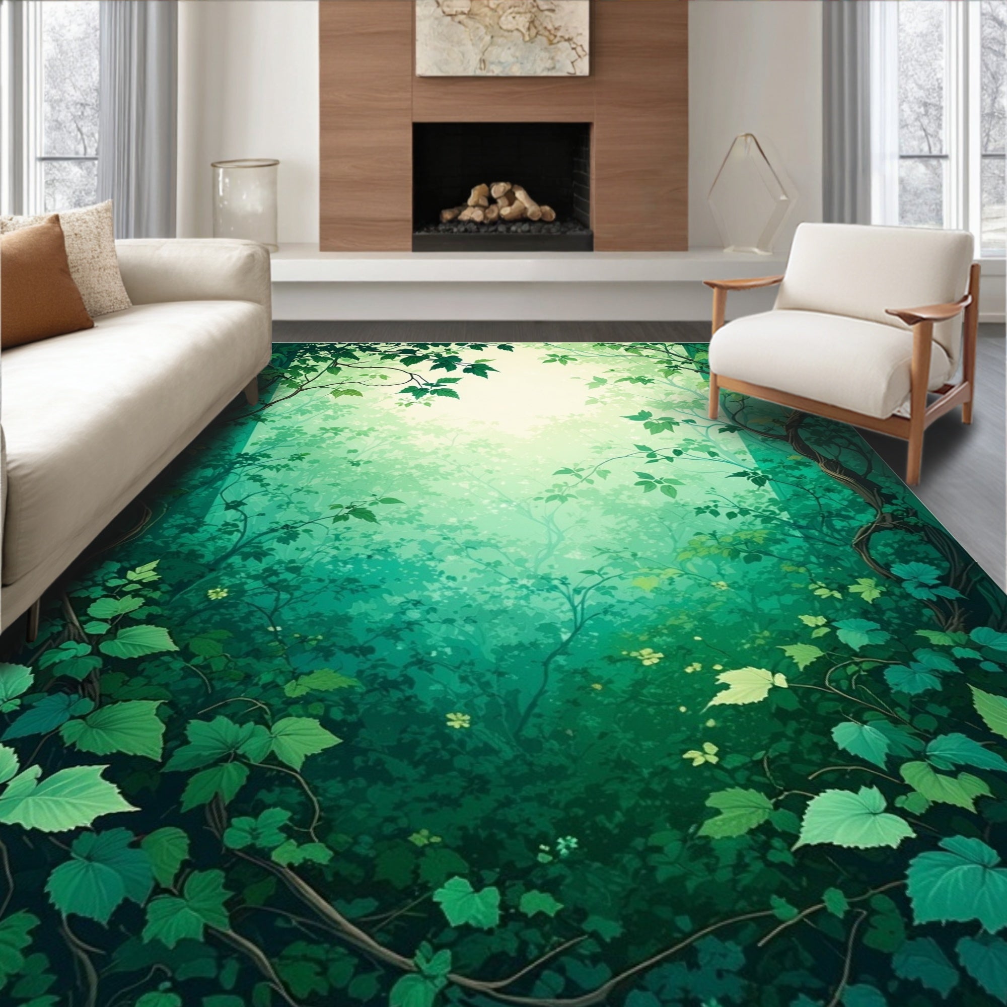 Mystical Forest Canopy Greenery Pattern Rug
