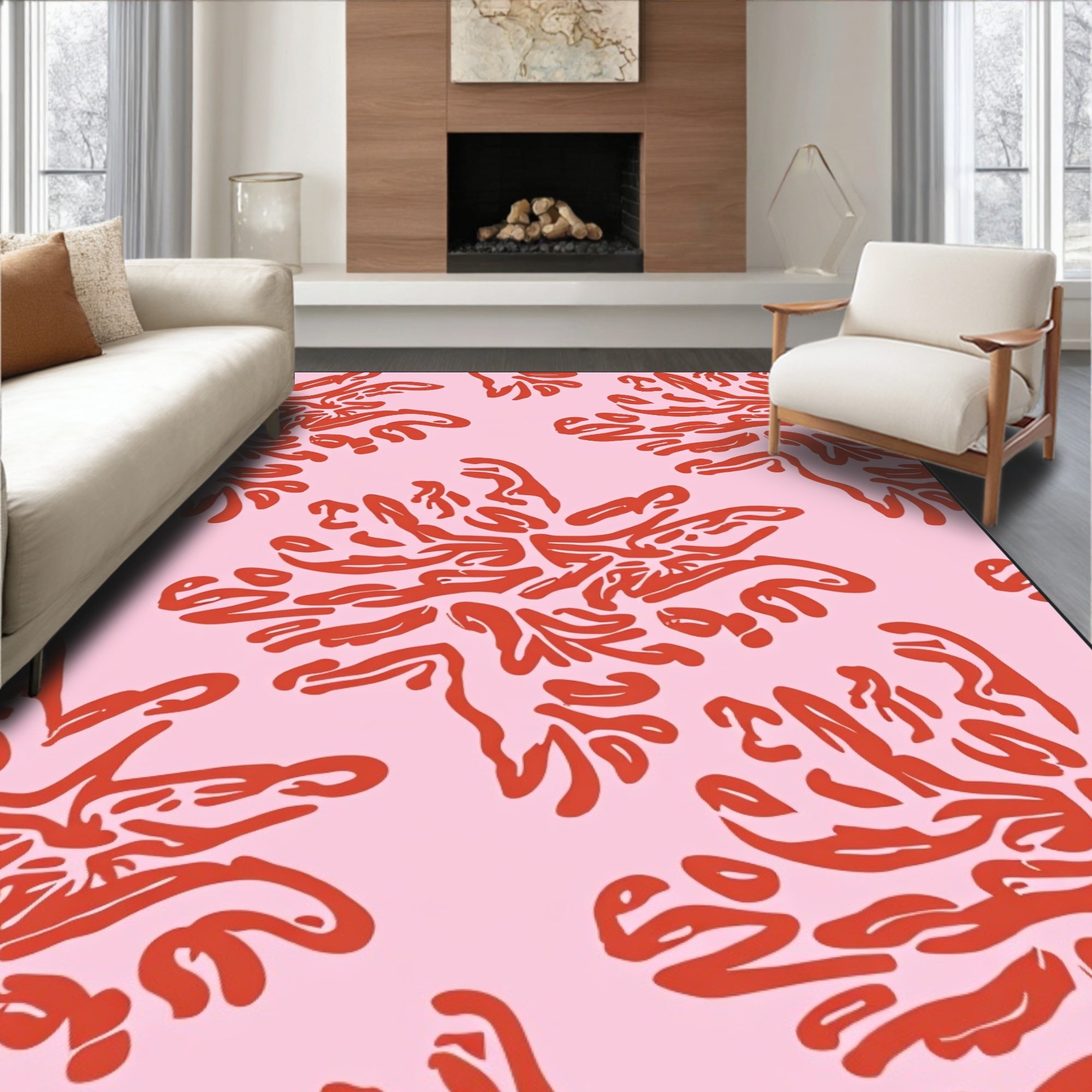 Bold Coral Organic Pattern Design Rug