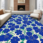 Vibrant Blue Floral Pattern Rug