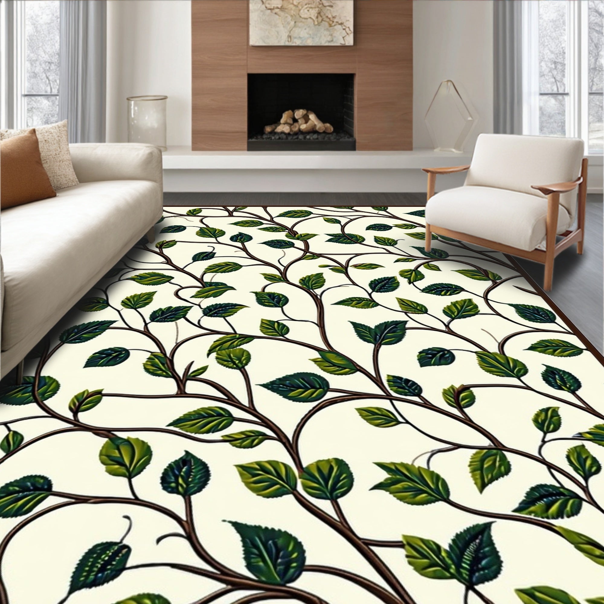 Botanical Vines And Leaves Pattern Rug