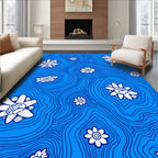 Whimsical White Flowers On Blue Swirls Rug