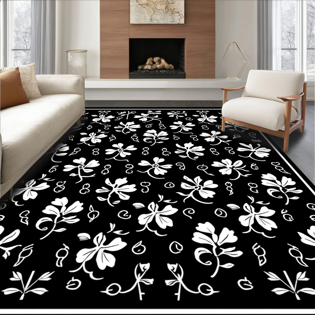 Floral Sprig Pattern With Swirl Accents Rug