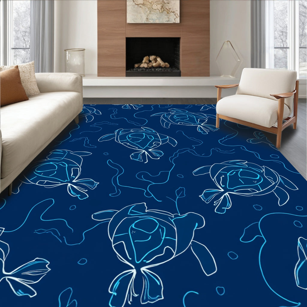 Artistic Outline Turtles Marine Pattern Rug