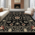Vintage Floral Medallion Black Rug