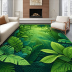 Lush Tropical Jungle Leaf Pattern Rug