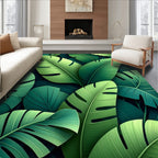 Lush Green Tropical Leaf Pattern Rug