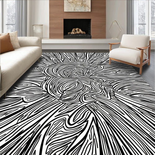 Abstract Line Art Sunburst Pattern Rug