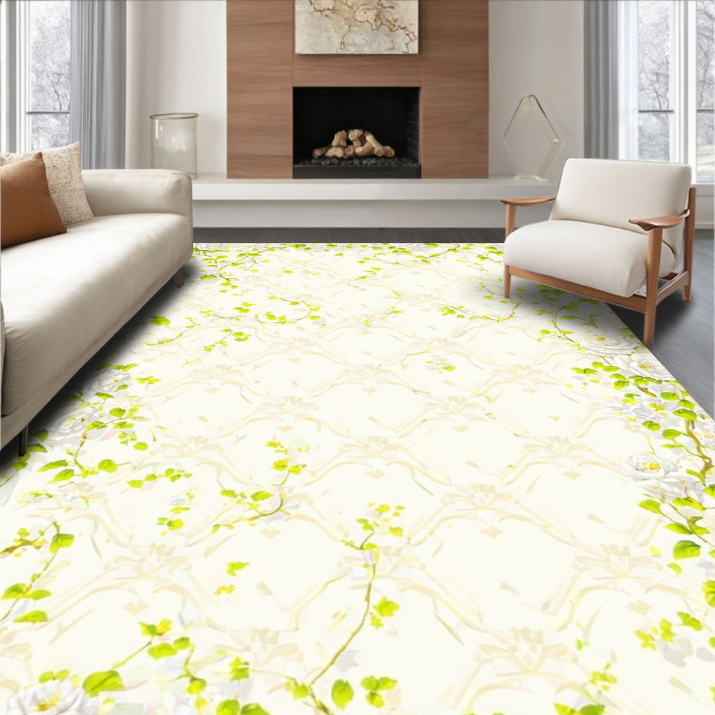 Floral Vine Patterned Ivory Rug