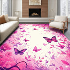 Whimsical Pink Butterflies Floral Design Rug