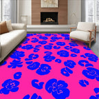 Vibrant Blue Floral Leopard Pattern Rug
