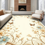 Elegant Floral Butterfly Scroll Design Rug