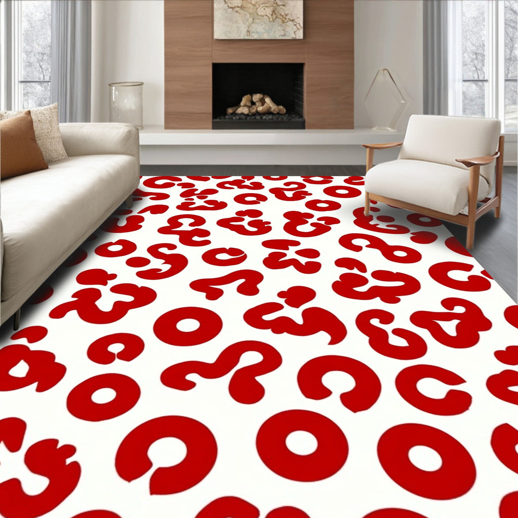 Bold Red Abstract Animal Print Design Rug