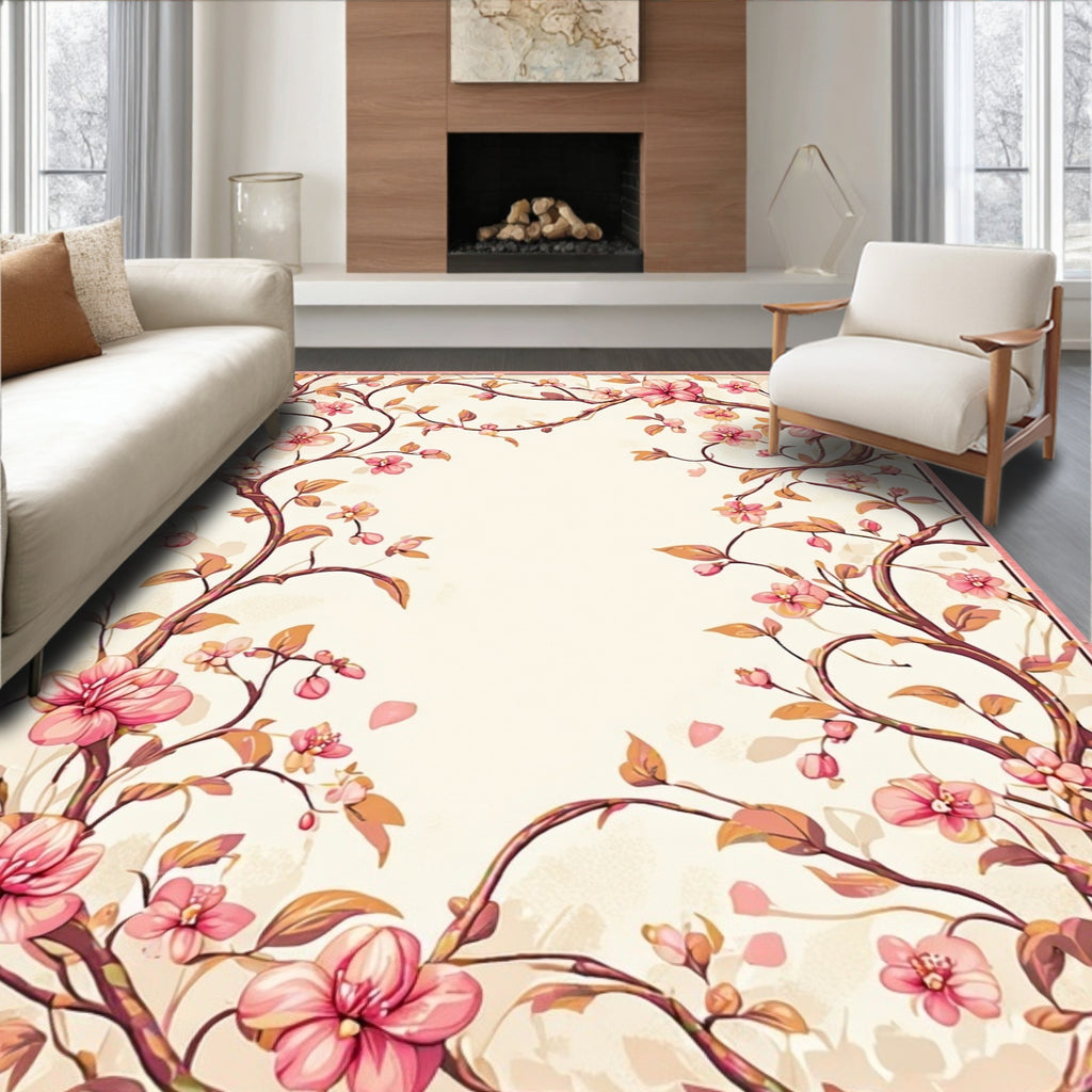 Pink Blossom Vine Floral Design Rug