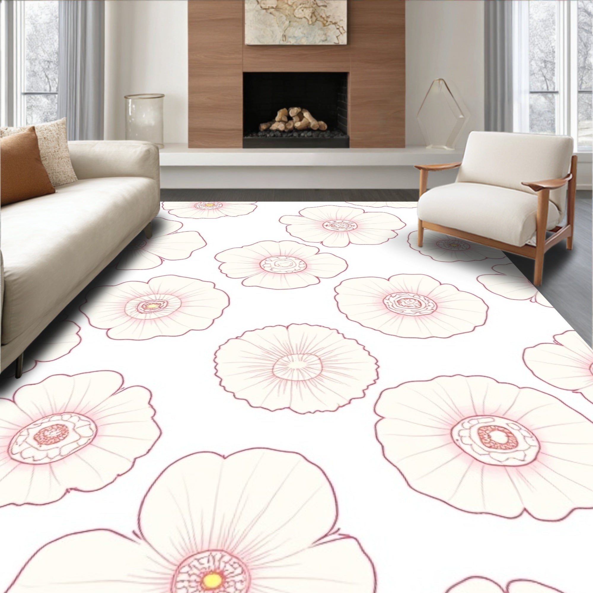 Pastel Floral Outline Repeating Rug
