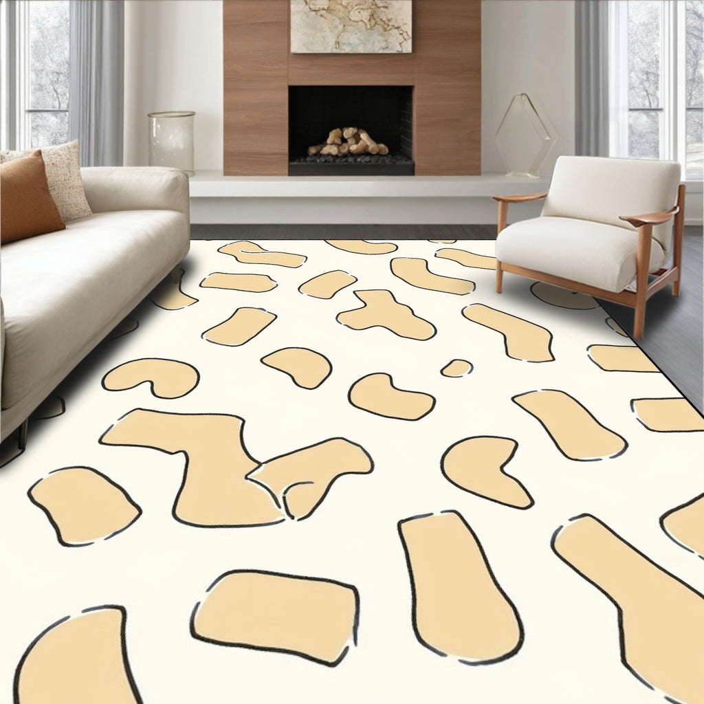 Abstract Tan Shapes Pattern Rug