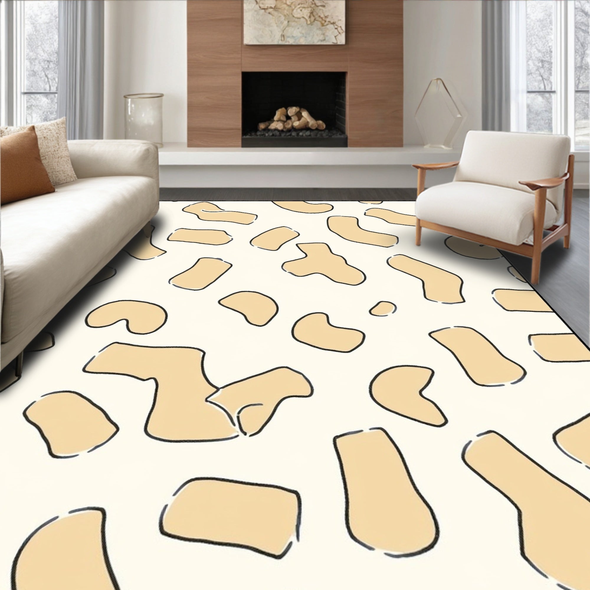 Abstract Tan Shapes Pattern Rug
