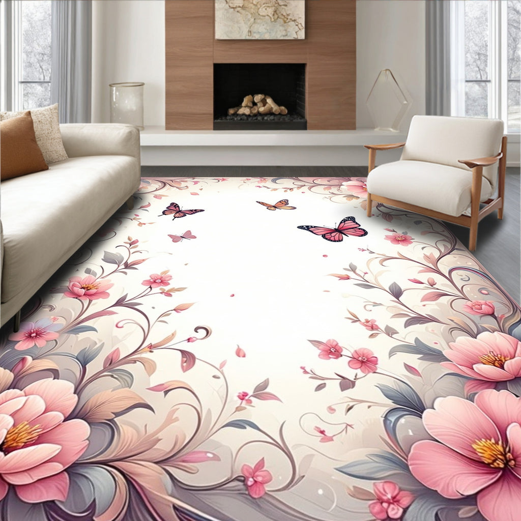 Vintage Floral Butterflies Design Rug