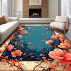 Coral Blossom Border Floral Design Rug