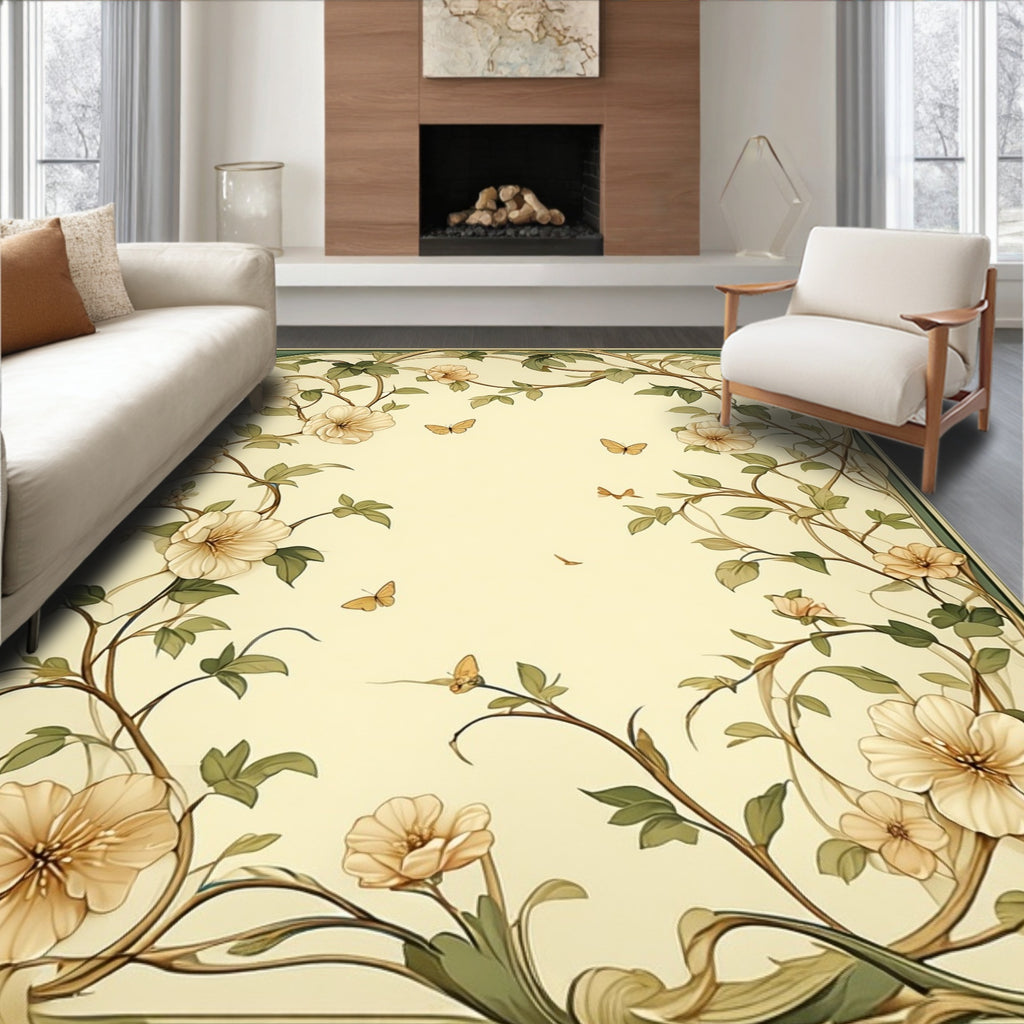 Floral Vines Butterflies Aesthetic Design Rug