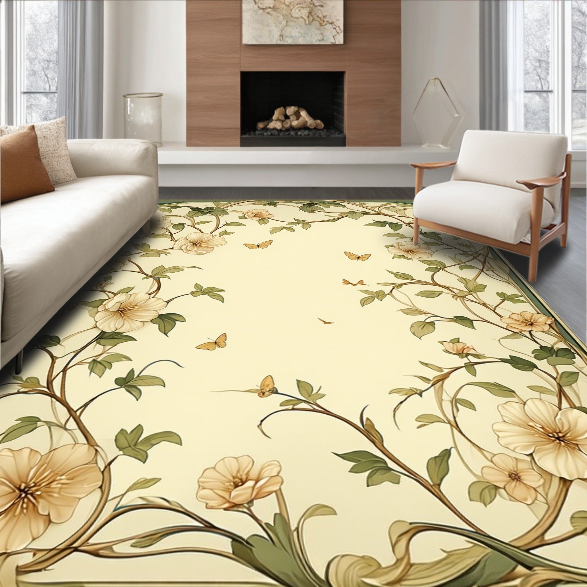 Floral Vines Butterflies Aesthetic Design Rug