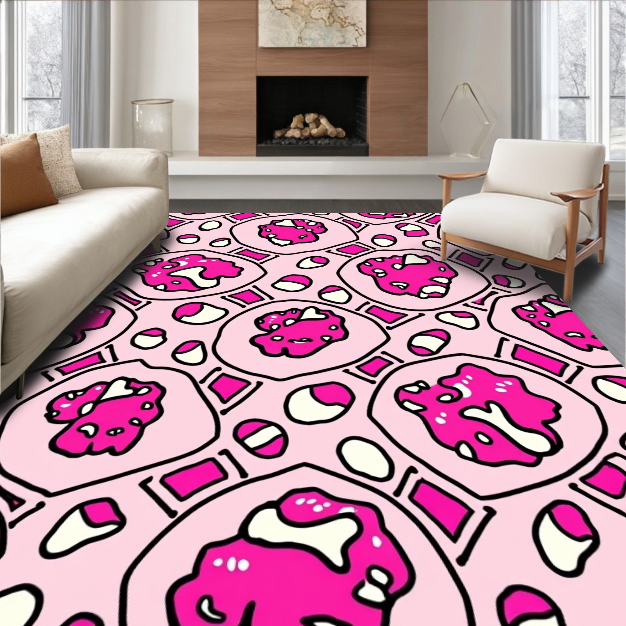 Abstract Pink Organic Shape Rug