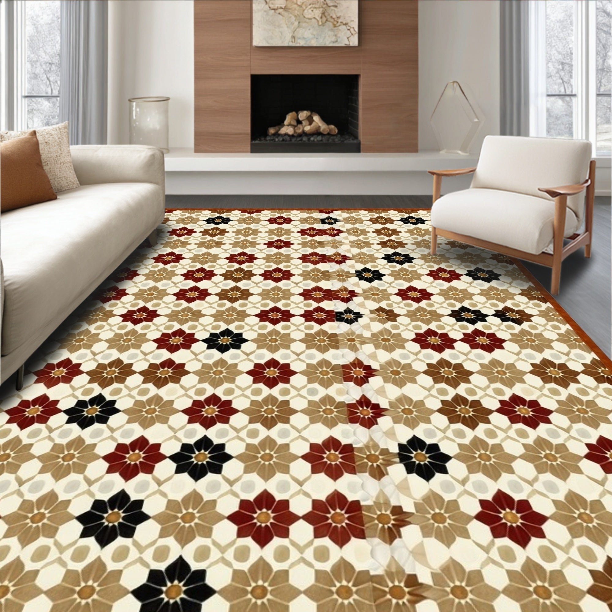 Geometric Floral Patterned Vintage Rug
