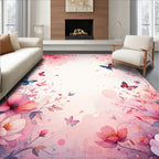 Delicate Floral Butterfly Watercolor Design Rug