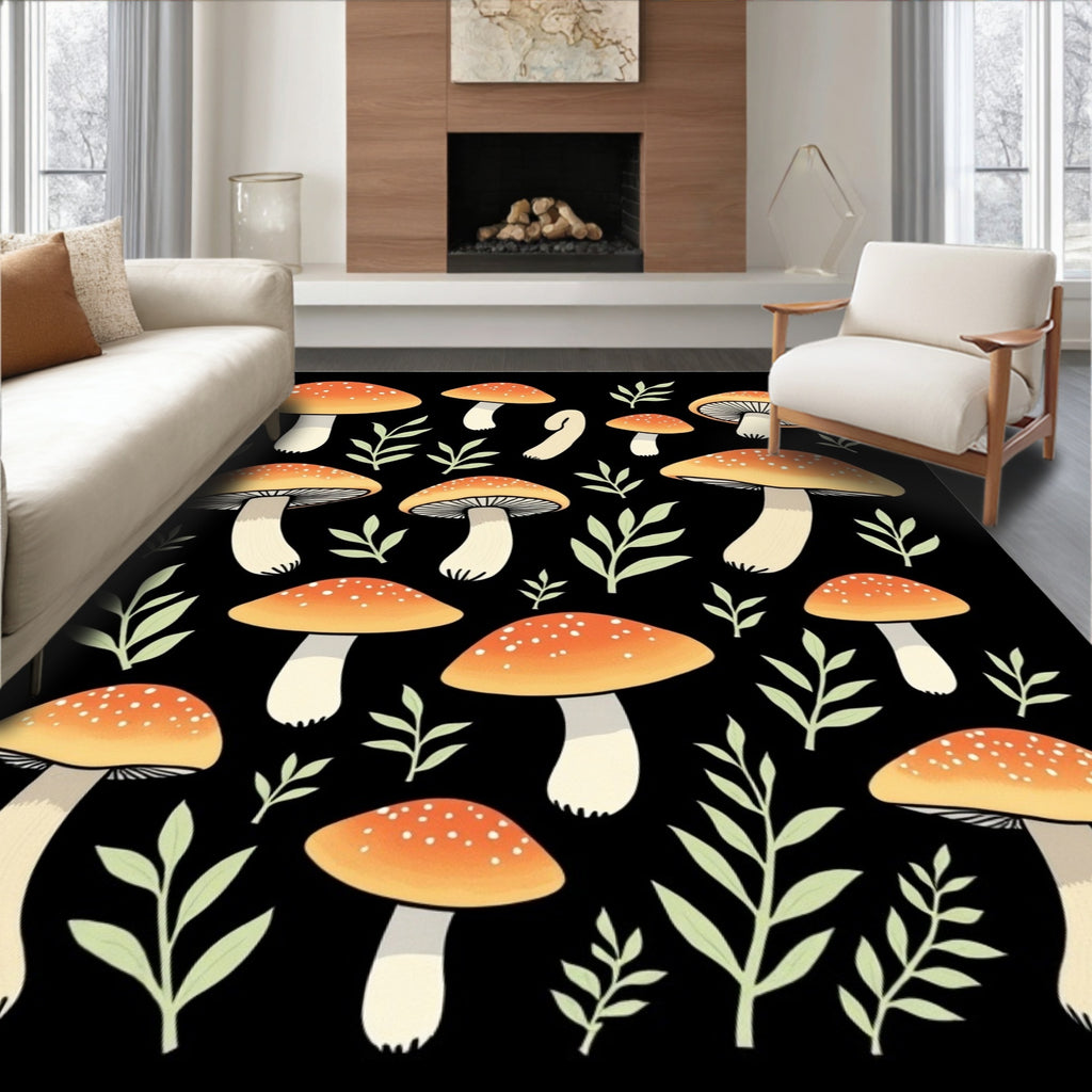 Whimsical Mushroom Folk Pattern Rug