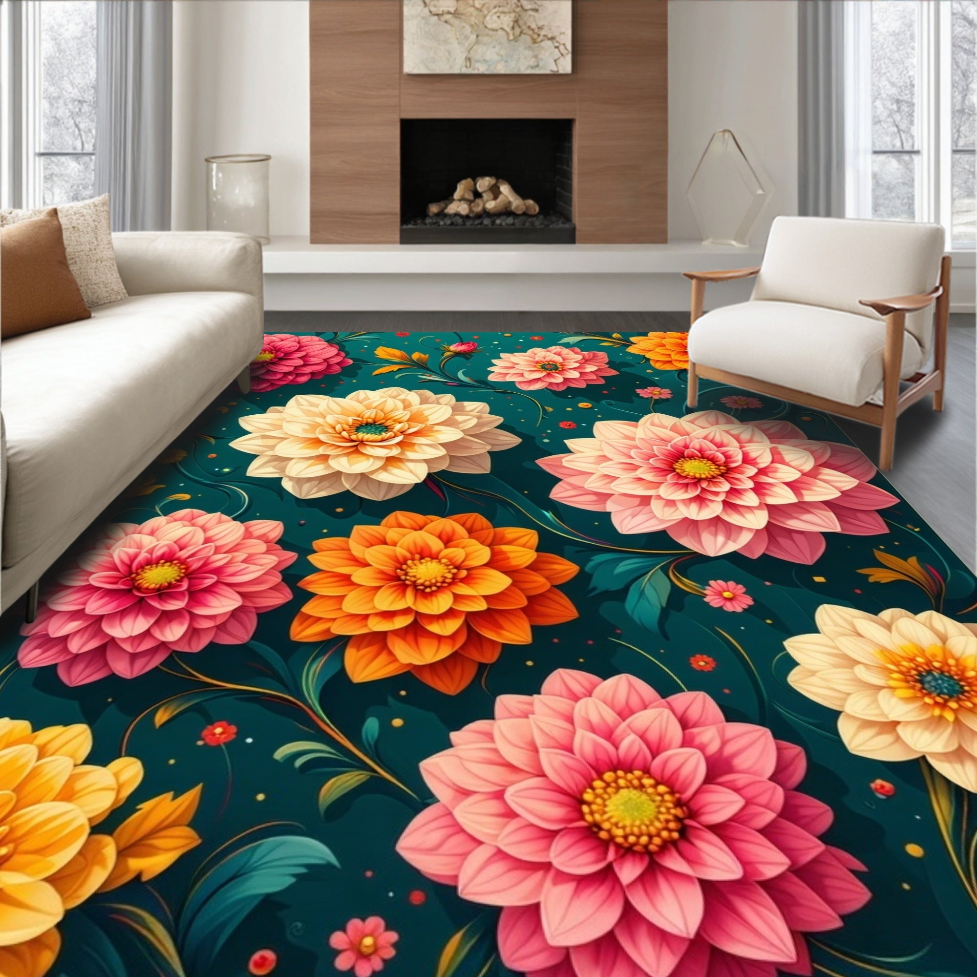 Whimsical Flowers And Swirls Pattern Rug