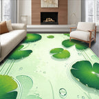 Green Lily Pads Water Droplets Pattern Rug