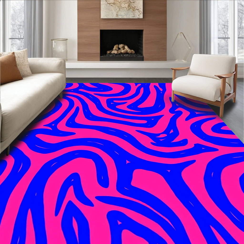 Bold Blue Pink Wavy Organic Pattern Rug
