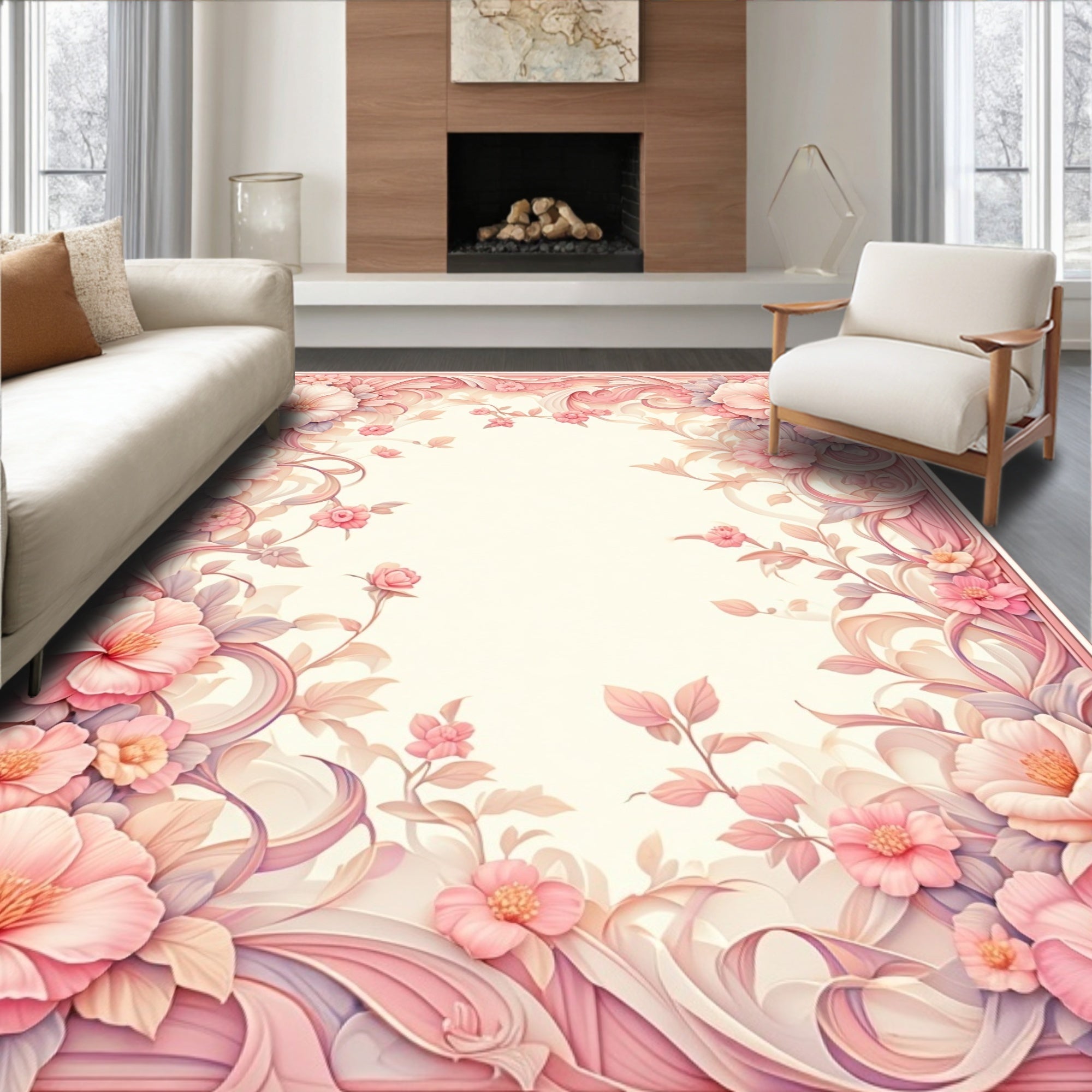 Pastel Floral Swirl Design Rug