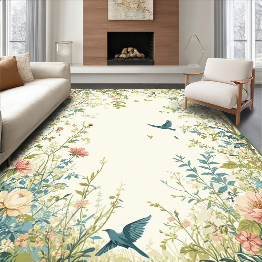 Enchanting Garden Birds Blossoms Rug