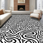 Black White Abstract Maze Design Rug