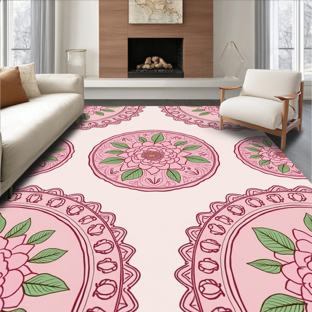 Pink Floral Mandala Pattern Rug