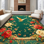 Elegant Floral Bird Emerald Garden Rug